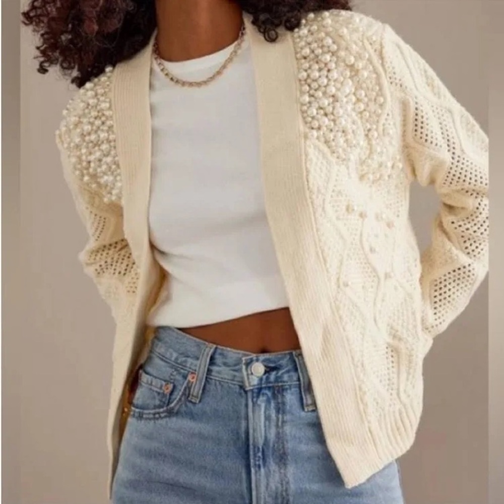 Anthropologie Sweaters | Anthropologie Pearl Cable Cardigan Sweater